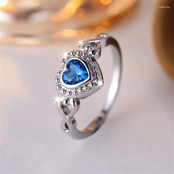 Anneaux de mariage Femme Amour Infinity Coeur Pour Femmes Argent Couleur Bleu Pierre Bandes De Mariée Vintage Saint Valentin Fête Bijoux Cadeau