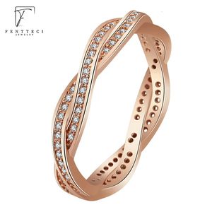 Anneaux de mariage FENTTECI 925 bague en argent Sterling en or Rose Double torsion bras diamant bague femme Niche personnalité torsion anneau 231020