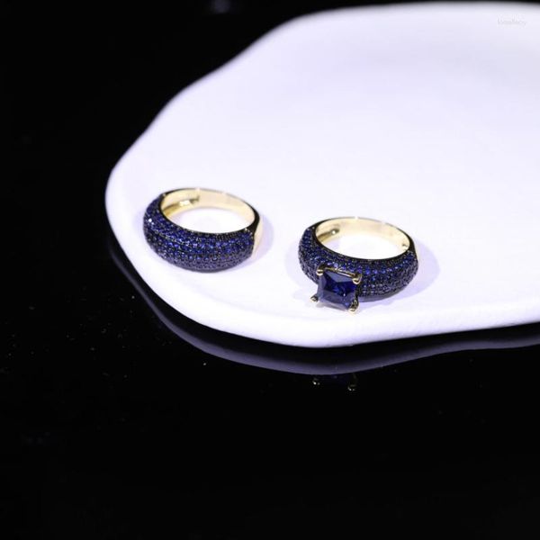 Anneaux de mariage beaux cadeaux de luxe mode bleu couleur Couple bague ensembles bijoux pour femmes hommes accessoires faits à la main