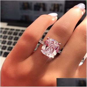 Trouwringen Fijne belofte Ring 925 Sterling Sier vergulde kussen Cut 7mm Diamanten CZ Betrokkenheid voor vrouwelijke sieraden Drop levering Dhciz