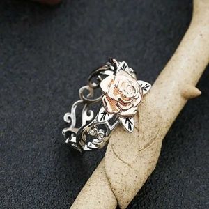 Bagues de mariage feu doigt exquis anneau de fleur en deux couleurs solide rose gold fleurie bijoux proposition anniversaire cadeau de la fête à la plage bijoux