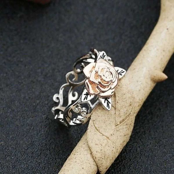 Bagues de mariage feu doigt exquis anneau de fleur en deux couleurs solide rose gold fleurie bijoux proposition anniversaire cadeau de la fête à la plage bijoux