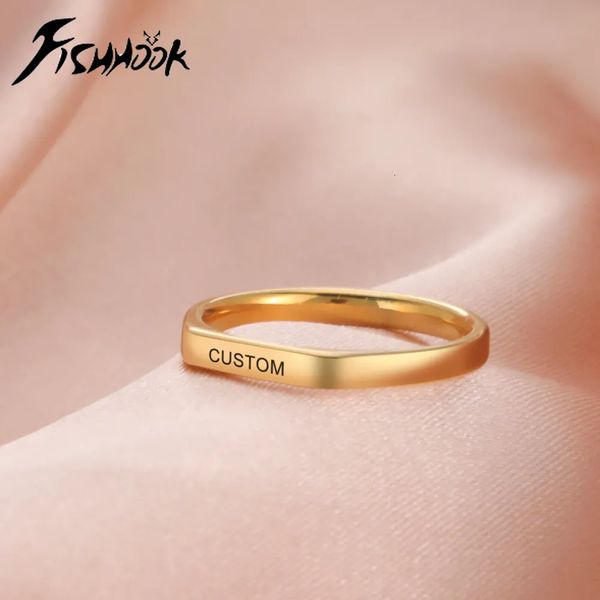 Anillos de boda Anzuelo Grabado Nombre Dedo Personalizado Anillo personalizado Regalo para mujer Hombre Compromiso Casarse Joyería de acero inoxidable 231205