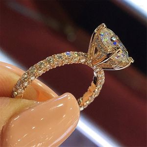 Wedding Rings Flash Diamond Round Princess Ring Crystal FromSwarovskis Fashion Women Engagement Marriage Mother's Day
