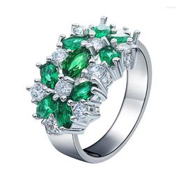 Trouwringen Bloem Zwart Voor Vrouwen Mode-sieraden Cadeau Elegante Prinses Groene Steen Tsjechische Zirkoon Verlovingsring Fabriek Prijs