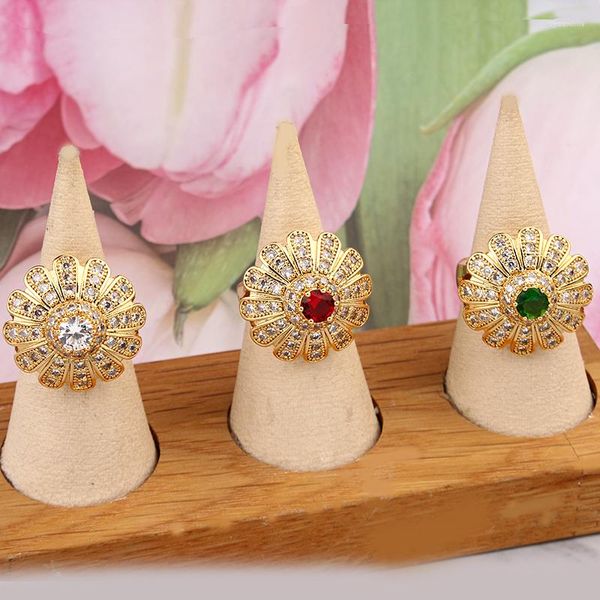 Anillos de boda Flor Anillo de circón cúbico para mujeres Cobre Chapado en oro Árabe Treny Pareja Joyería de Oriente Medio Regalos nupciales reales