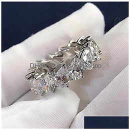 Anneaux de mariage Fleur Marquise Cut 4CT Simated Zircon CZ Ring White Gold Rempep Firence Forme For Women Party Bijoux Gift Drop Deli Dhxje