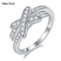 Trouwringen Follow Cloud 0.35 Carat Wedding Diamond Band Vrouwen Ringen X Cross Shape 925 Sterling Zilver D Kleur Ring fijne Sieraden 230718