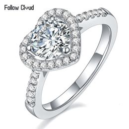 Anillos de boda Follow Cloud 1CT Heart Cut Diamond Halo 925 Sterling Silver Platinum Plated Band Promise Ring para mujer 230804