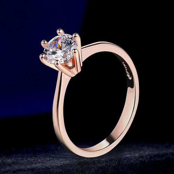 Bagues de mariage pour femmes, classique, coupe parfaite, 1 Zircon Rose 14K, griffes en or Rose, bijoux cadeaux