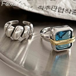 Anillos de boda Foxanry moda circonitas azules anillos de compromiso para mujeres parejas Vintage hecho a mano irregular geométrico fiesta joyería regalos 231007