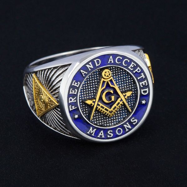 Anillos de boda Masones libres y aceptados Blue Lodge Freemason Masonic 925 Sterling Silver Ring 230808