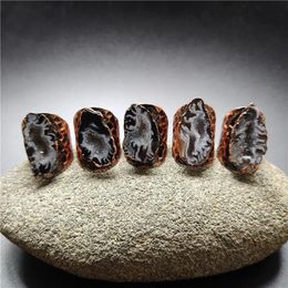 Trouwringen FUWO Natuurlijke Geode Druzy Antieke Koperen Ring Verbazingwekkend Ontwerp Boheemse Stijl Verstelbare Agaat Ring Sieraden 5pc RG040 231214