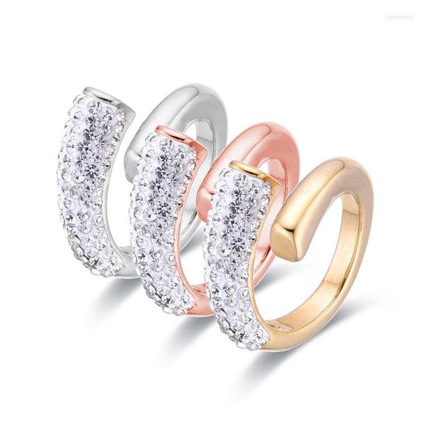 Anneaux De Mariage FYSARA Chic Incrusté Zircon Minimaliste Doigt Rond Style Escargot Anneau Ouvert Pour Les Femmes Bijoux En Cristal En Gros Cadeau De Fête