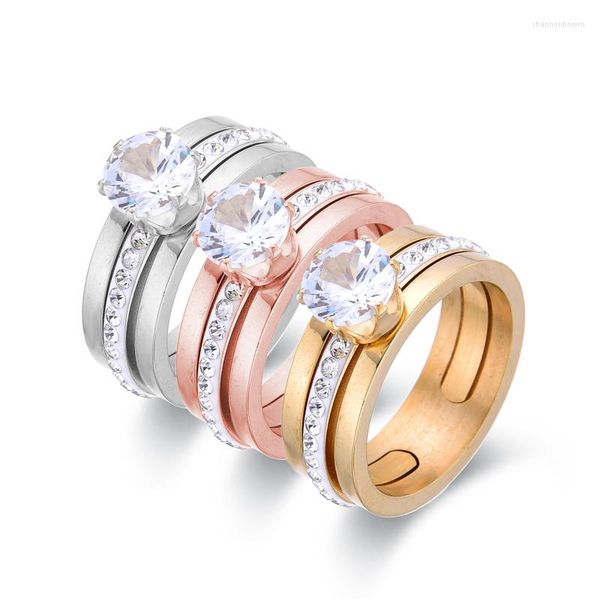 Anillos de boda diseño FYSARA anillo de montaje desmontable gran mosaico de circón de cristal de acero inoxidable ahueca hacia fuera el dedo para joyería de mujer