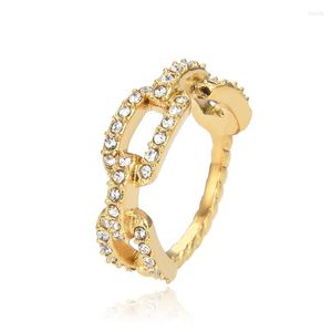 Anillos de boda FYSARA Cadena de eslabones de lujo Anillo de oro Acero inoxidable 3A Zircon Elegantes damas para mujeres Joyería impermeable