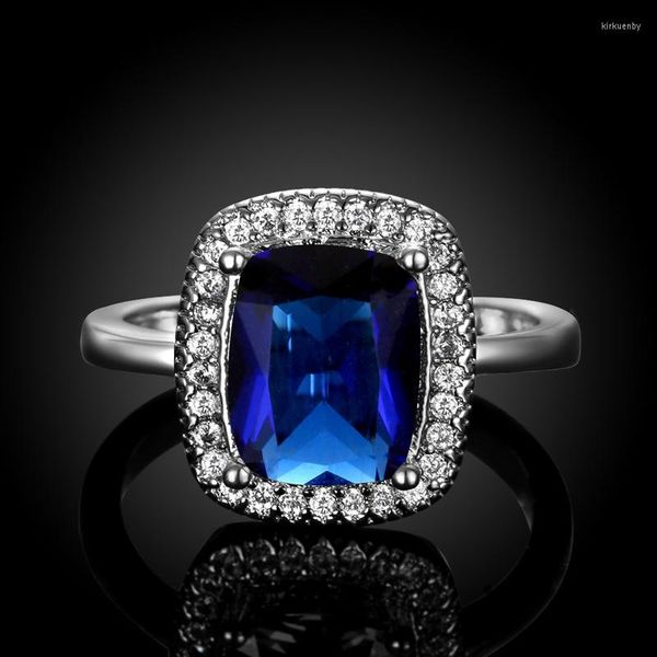 Anillos de boda Garilina de alta calidad para mujer, Color plata, azul profundo, joyería de taladro checo AR2047