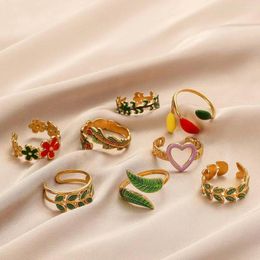 Trouwringen GATTVICT Esthetisch kleurrijke druppelolie groen blad voor vrouwen vintage schattige bloem hol hart bladeren ring y2k feest sieraden