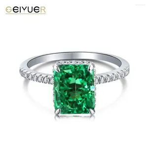 ALLAGES DE MARIAGE GEIYUER 925 STERLING Silver Luxury Emerald 5A Ring Zirconia cubic pour la bande nuptiale Engagement Fine Jewelry Girl Gift