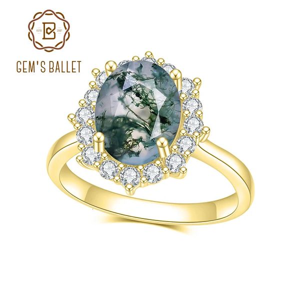 Anneaux de mariage Ballet Gem 2,85CT 8x10mm Moss Agate Ovale Cut Unique Cluster Halo Engagement Anneaux de fiançailles Sterling Silver Silver Women's Gemstone 231219