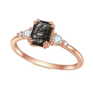 Wedding Rings Gems Ballet 5x7mm Jadeite Cut Black Ruby Quartz met een cluster van CZ -verlovingsringen 925 Sterling Silver Gift voor haar Q240514