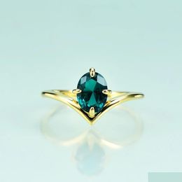 Trouwringen Edelstenen Schoonheid 14K Gold Filled Voor Vrouwen 925 Sterling Sier Blauw-Groene Smaragd Verlovingsvoorstel Band 240111 Drop Delive Dhest