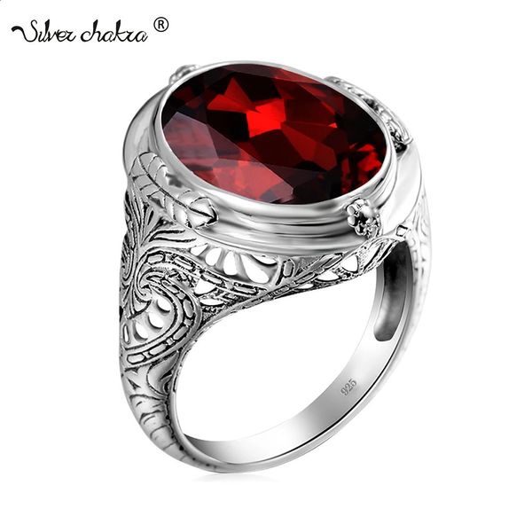 Anneaux de mariage Véritable 925 en argent Sterling 14*18mm ovale créé bague rubis pour les femmes Vintage Punk anniversaire pierre fête de mariage bijoux de mode 231214