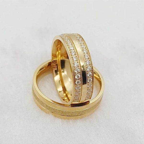 Anillos de boda Casarse pronto Hombre Proponer par para parejas San Valentín Cubic Zirconia 316L Joyería de acero inoxidable Mujeres