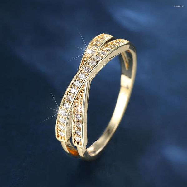 Anillos de boda Chicas Minimalistas Pequeño Zircon Blanco Apilamiento Cruzado Para Mujeres Color Oro Piedra Azul Bandas Simples Joyería de Cumpleaños