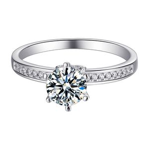 Wedding Rings Glittering Natural Moissanite Gemstone Classic Simple Row Ring For Girl 925 Sterling Silver Fine Jewelr