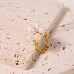 Anneaux de mariage Glseevo Design Natural Natural Freshwater Pearl Ring 18K Gold Flower Cluster Decoration Handmade Charming Women GR0380 Q240514