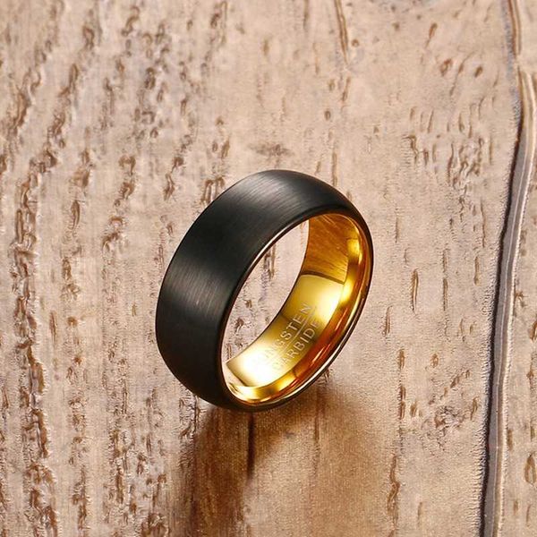 Anillos de boda GoldBlack Color Carburo de tungsteno para hombre Novio Banda casual Joyería masculina Boda