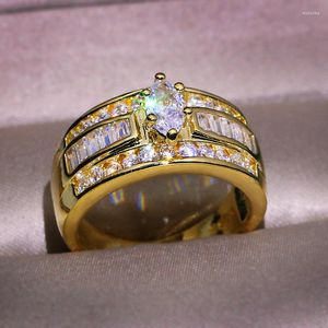 Wedding Rings Gold Big Band Ring With Zirkon Stone Engagement for Women Fashion Jewelry 2023