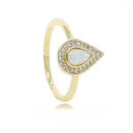 Anillos de boda Color dorado elegante anillo fino compromiso ópalo lágrima cristal Simple delicado con Zirconia joyería de mujer