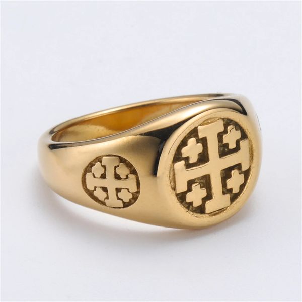 Anillos de boda Color de oro Jerusalén Anillo cruzado acero inoxidable Vintage Vintage Five Crosses Crusader Joyería Georgia Símbolo Joyería para hombres 231214