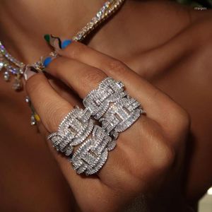 Wedding Rings Goudzilverkleur Iced Out Lock Pin CZ Link Band Ring 5a Promise Party Party Hiphop Bling Women Men Luxe juwelenwedding rita