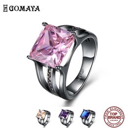 Anillos de boda GOMAYA Mujeres Colorido Cuadrado Zircon Negro Color de la pistola Ahueca hacia fuera el anillo Unisex Fiesta romántica Regalo de cumpleaños Moda Jewe3992453