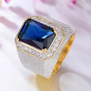 Trouwringen Prachtige blauw/zwarte zirkonia brede ring voor herenbetrokkenheid luxe accessoires feest moderne mode-sieraden