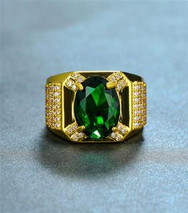 Anneaux de mariage Magnifique Femelle Mâle Cristal Vert Pierre Bague De Luxe 18KT Or Jaune Grand Engagement Ovale Pour Hommes Femmes5076147