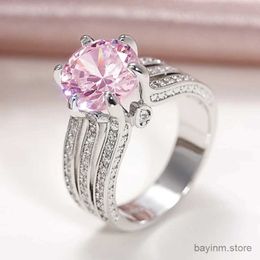Anillos de boda hermosos anillos de boda para mujer con circonía cúbica rosa/blanca Classic Eternity Intermement Rings Drop envío Joyas
