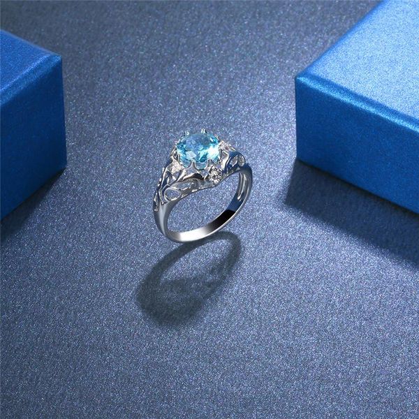 Anneaux de mariage GorGor Femmes Originalité Déclaration Minimaliste Fleur Vigne Bleu Clair Perle De Verre Romantique Bijoux De Fiançailles R10102801799