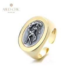 Trouwringen Griekse Godheid Zilveren Munt 18K Goud Two Tone Solid 925 Zilveren Romeinse Munten Open Vintage Ring R1037 231020