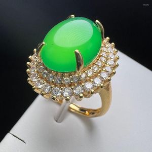 Wedding Rings Green Agate Finger Ring Charm Luxe verstelbare zirkoon koperen steen met voor vrouwen