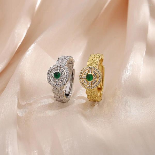 Anillos de boda Anillo de piedra natural verde Cristal Alambre de cobre Geometría tejida Índice coreano Joyería de dedo Accesorios estéticos femeninos 2023