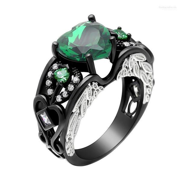 Anneaux de mariage vert/violet coeur Zircon anneau mode blanc/noir or bijoux pour femmes anniversaire pierre Vintage Gifts1