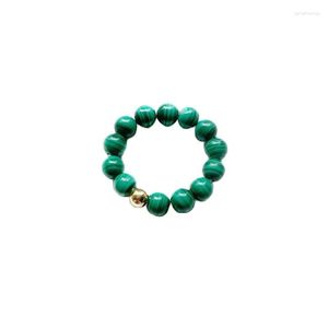 Anneaux de mariage Vert Réel Malachite Perles Anneau 4mm 14k Plaqué Or Entretoise Perle Pierres Doigt Cristal De Mode Bijoux Dropship 1 pc