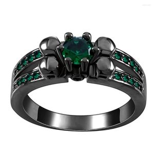 Anneaux de mariage Green Royal Blue Crystal Black Gun for Women Skull Skull Flower Design pavé PAVED TCHECH ZIRCON BAND SINGAGNE DE COMMANDE