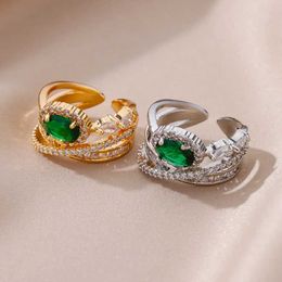 Bagues de mariage zircon vert multicouche croix ouverte anneaux en acier inoxydable pour femmes