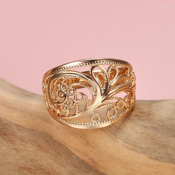 Anillos de boda Patr￳n hueco de moda grier para Grils 585 Rose Gold Fine Ettnic Ring Vintage Jewelry Accessories Regalo