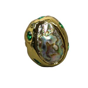 Wedding Rings Guaiguai Sieraden Echte meerdere kleuren Pupa Abalone Shell Green Crystal Rough 24K Yellow Golde Ring Handgemaakte Lady Party Sieraden 230831